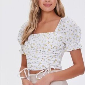 Floral White Puff Sleeve Top